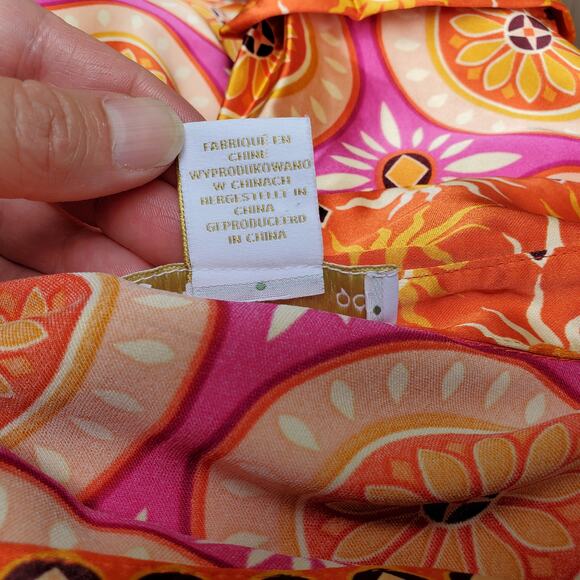 House of Harlow 1960 Button Down Tunic Top Shiny Retro Pink Orange Bold Sz M - Picture 12 of 14